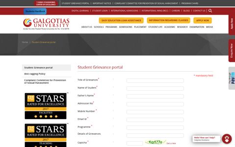 Student Grievance portal - Galgotias University