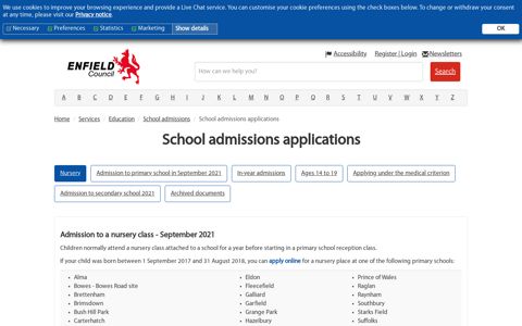 School admissions applications · Enfield Council