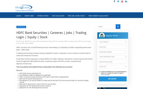 HDFC Bank Securities | Careeres | Jobs | Trading Login | Equity