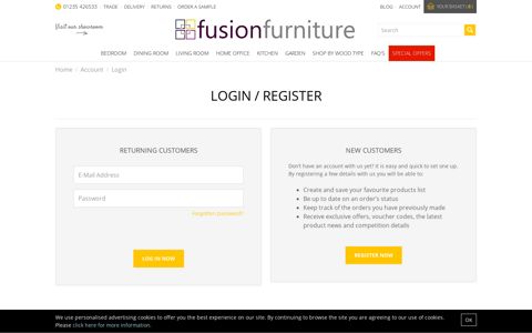 Account Login - Fusion Furniture Store