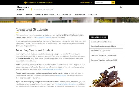 Transient Students • Registrar's Office • UCF