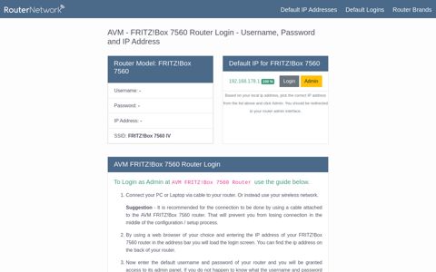 AVM - FRITZ!Box 7560 Default Login and Password - Router ...