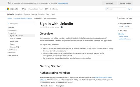 Sign In with LinkedIn - LinkedIn | Microsoft Docs
