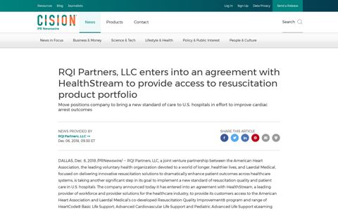 RQI Partners, LLC enters into an agreement with ...