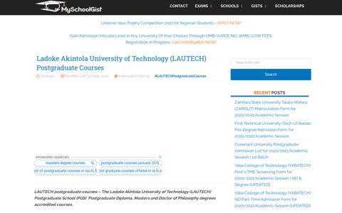 Complete List of LAUTECH Postgraduate Courses ...