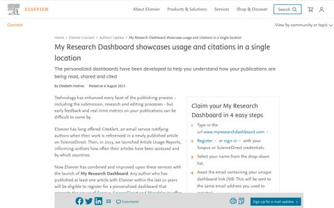My Research Dashboard showcases usage and ... - Elsevier