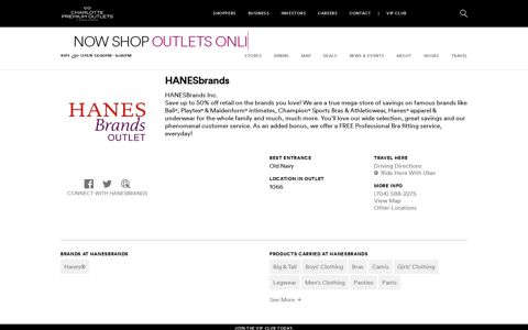 HANESbrands at Charlotte Premium Outlets® - A Shopping ...