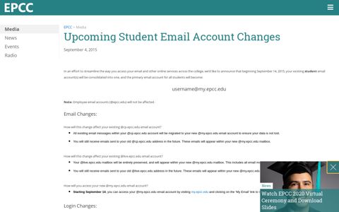 News - Upcoming Student Email Account Changes - EPCC
