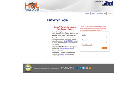 Hands-On Labs, Inc.: Customer Login
