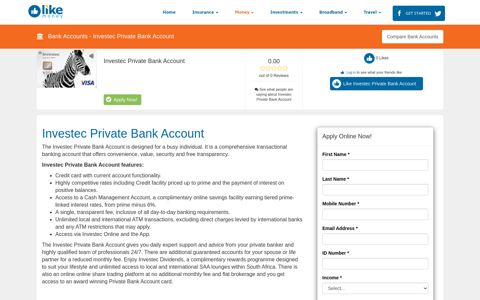 Investec Private Bank Account | Likemoney.co.za