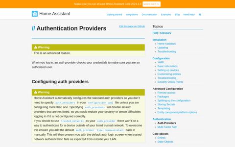 Authentication Providers - Home Assistant