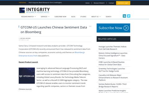 GTCOM-US Launches Chinese Sentiment Data on Bloomberg ...