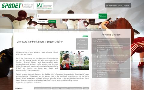 Literaturdatenbank Sport- / Bogenschießen - Sponet