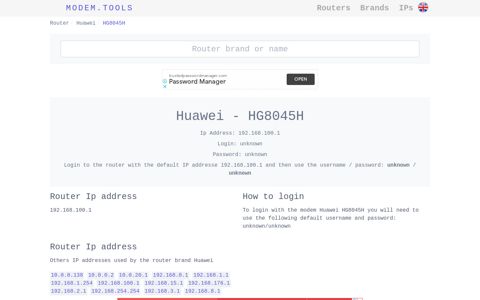 Huawei HG8045H Default Router Login and Password