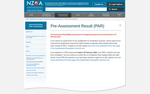 Pre-Assessment Result (PAR) » NZQA