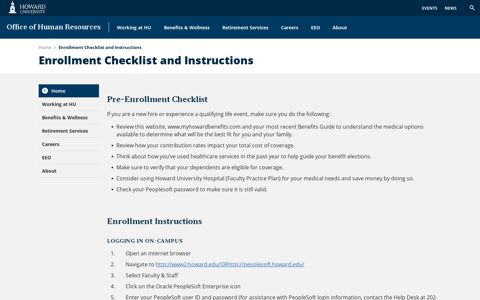 Enrollment Checklist and Instructions - Howard University's ...