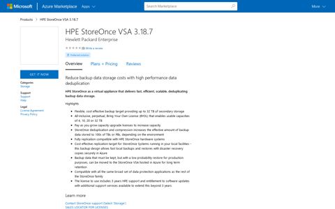 HPE StoreOnce VSA 3.18.7 - Microsoft Azure Marketplace