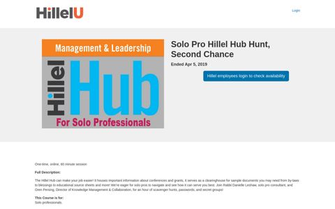 Solo Pro Hillel Hub Hunt, Second Chance - Hillel International