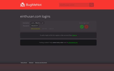 einthusan.com logins - BugMeNot