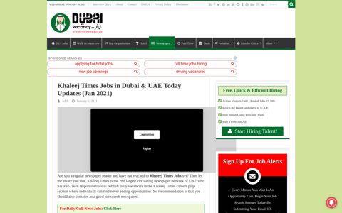 Khaleej Times Jobs in Dubai & UAE Today Updates (Dec 2020)