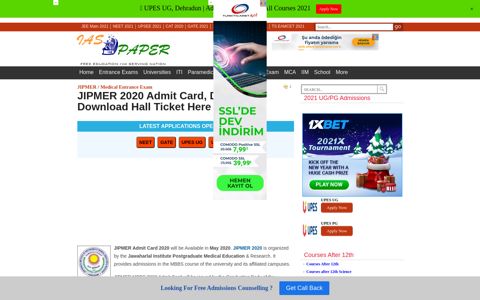 JIPMER 2020 Admit Card, Date – Download Hall Ticket Here