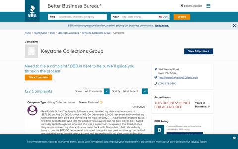 Keystone Collections Group | Complaints | Better Business ...