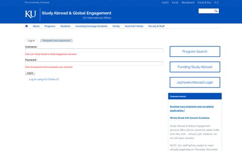 User account | Study Abroad & Global Engagement