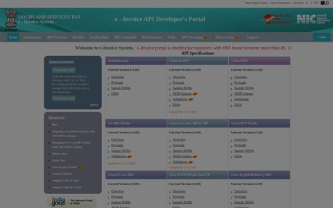 Home : GST-NIC - e-Invoice API Developer's Portal