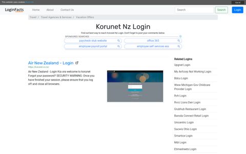 Korunet Nz - Air New Zealand - Login - LoginFacts