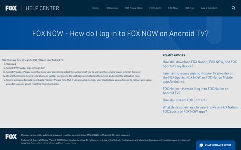 FOX NOW - How do I log in to FOX NOW on Android TV?
