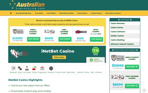 iNetBet Casino | $75 Sign Up Bonus - Online Casino