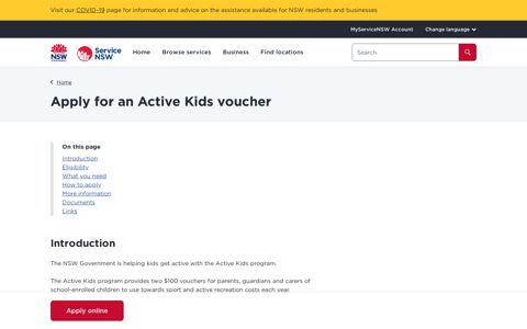 Apply for an Active Kids voucher | Service NSW