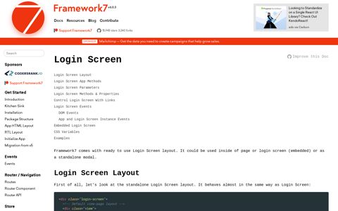 Login Screen | Framework7 Documentation