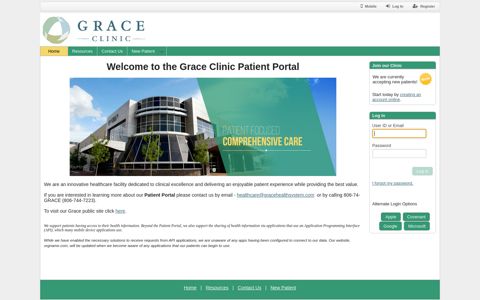 the Grace Clinic Patient Portal