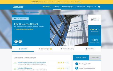 EBZ Business School - 2 Bewertungen zum Fernstudium