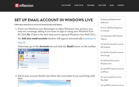 Set Up Email Account in Windows Live - Enflexion