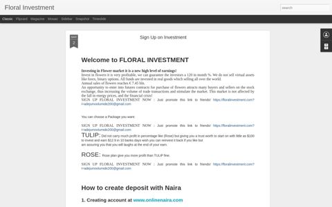 Sign Up on Investment - Floral Investment