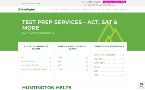 Test Prep Programs - Huntington Learning Center
