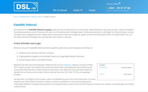 KabelBW Webmail - Login, Passwort- & Störungs-Hilfe | DSL.de