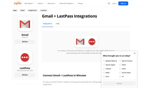 Connect your Gmail to LastPass integration in 2 minutes | Zapier