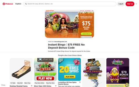 Instant Bingo ⋆ $75 FREE No Deposit Bonus Code - Pinterest