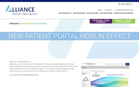 New Patient Portal Now in Effect - Alliance Cancer Specialists