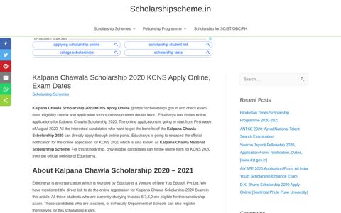 Kalpana Chawala Scholarship 2020 KCNS Apply Online ...