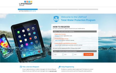 - LifeProof Registration Total Water Protection