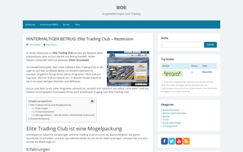 HINTERHÄLTIGER BETRUG: Elite Trading Club – Rezension