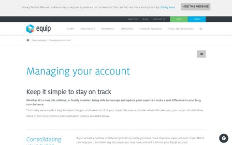 Managing your account | Equipsuper