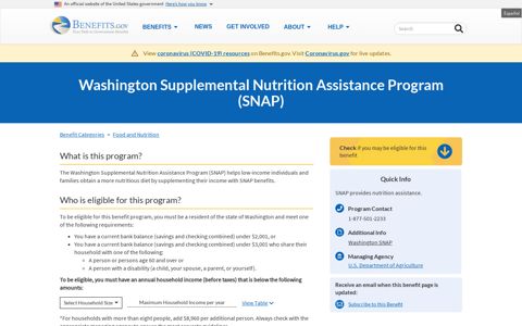Washington Supplemental Nutrition Assistance Program (SNAP)