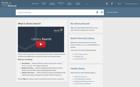 Library Search - Keele