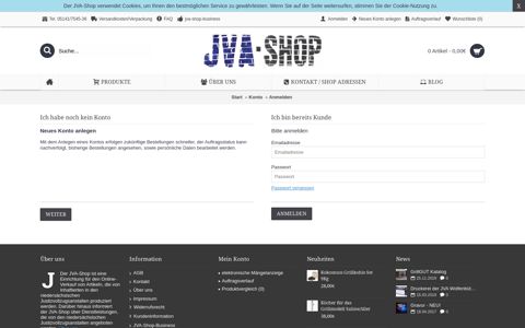 Anmeldung - JVA-Shop