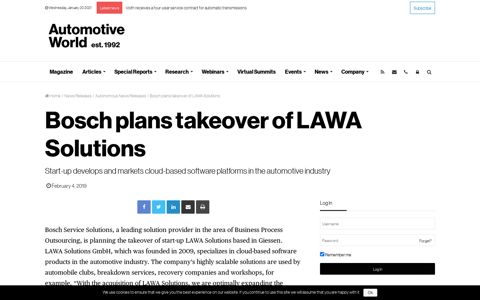 Bosch plans takeover of LAWA Solutions | Automotive World